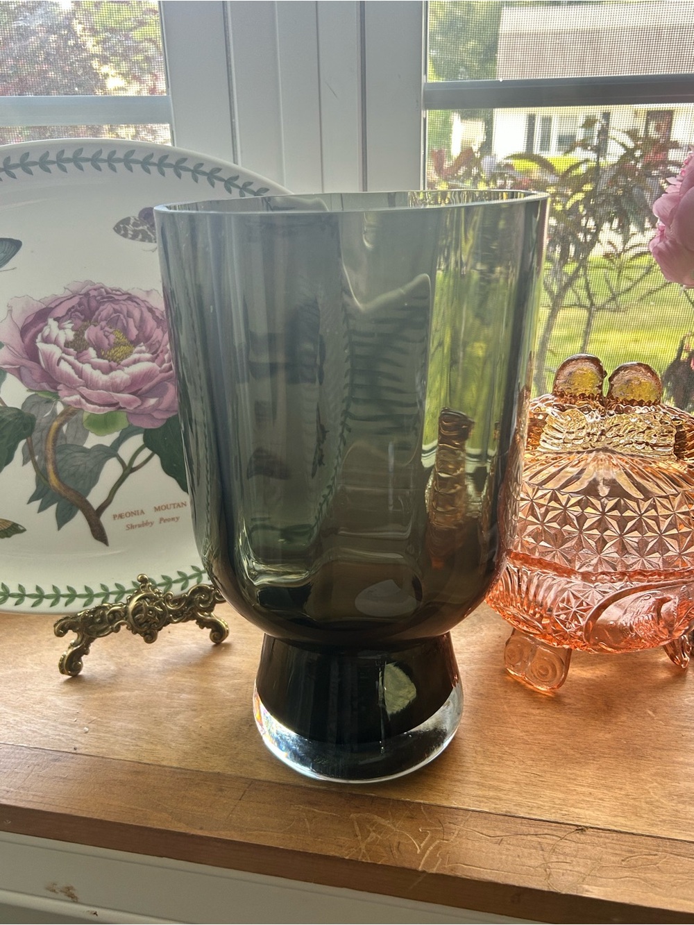 Smoked Green Glass Pedestal Vase - Home Accents - Picture 3 of 6